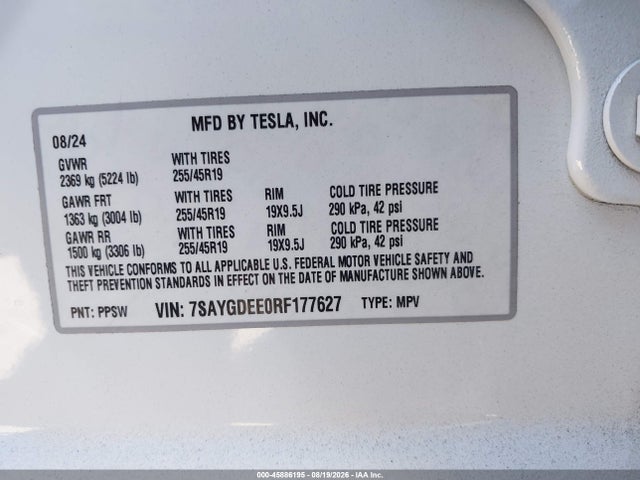 Aukcja sprzedaży 2024 Tesla Model Y Long Range Dual Motor All-wheel Drive, vin: 7SAYGDEE0RF177627, numer aukcji: 45886195