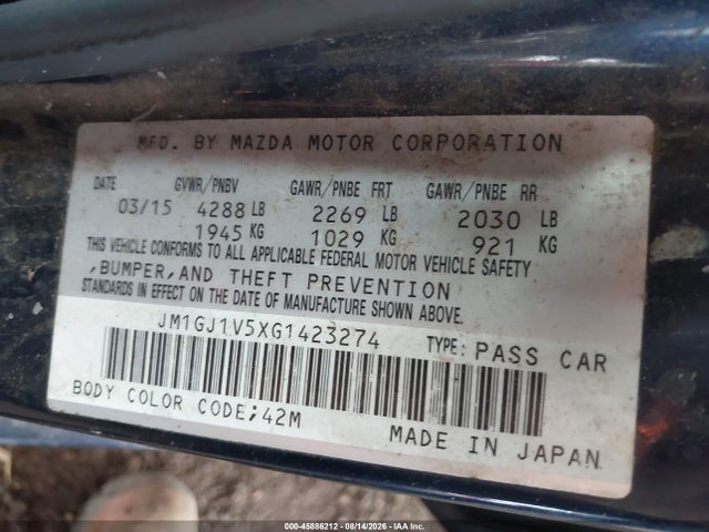 Продаж на аукціоні авто 2016 Mazda Mazda6, vin: JM1GJ1V5XG1423274, номер лоту: 45886212