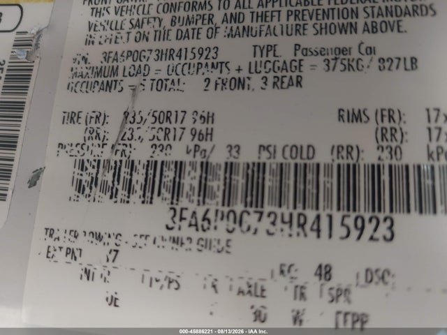 Ford FUSION S 2017 3FA6P0G73HR415923 Image 9