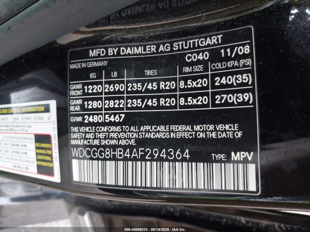 2010 Mercedes-benz Glk 350 4matic მანქანა იყიდება აუქციონზე, vin: WDCGG8HB4AF294364, აუქციონის ნომერი: 45886233