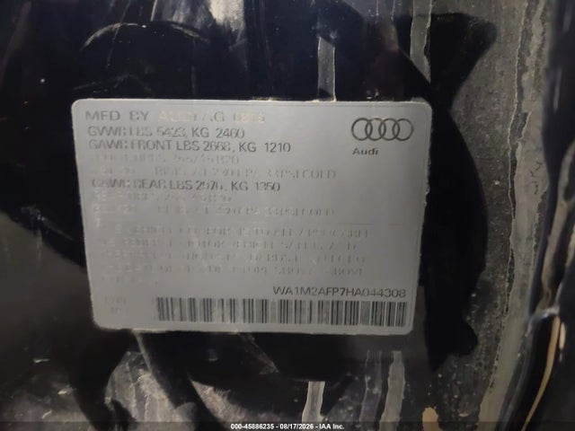 2017 Audi Q5 2.0t Premium მანქანა იყიდება აუქციონზე, vin: WA1M2AFP7HA044308, აუქციონის ნომერი: 45886235