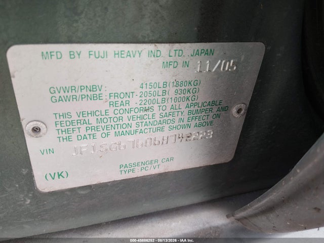 Продажа на аукционе авто 2006 Subaru Forester 2.5x L.l. Bean Edition, vin: JF1SG67606H742223, номер лота: 45886252