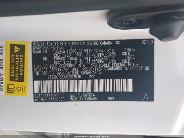 Aukcja sprzedaży 2010 Lexus Rx 350, vin: 2T2BK1BAXAC002016, numer aukcji: 45886288