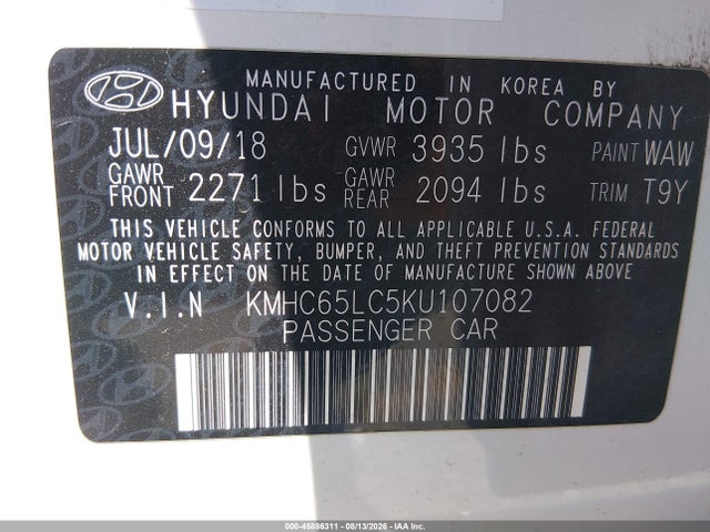 KMHC65LC5KU107082 Hyundai Ioniq Hybrid Blue