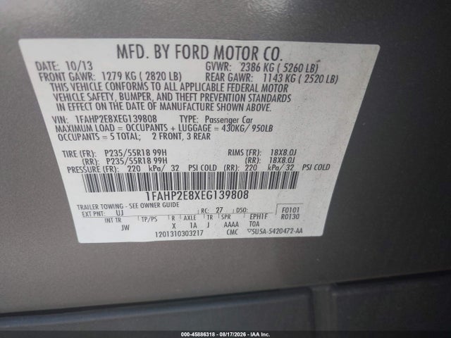 Aukcja sprzedaży 2014 Ford Taurus Sel, vin: 1FAHP2E8XEG139808, numer aukcji: 45886318