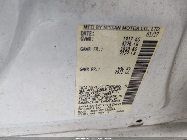 Aukcja sprzedaży 2017 Nissan Altima 2.5 S, vin: 1N4AL3AP2HC193048, numer aukcji: 45886323