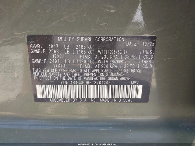 45886324 :رقم المزاد ، 4S4GUHD68T3701206 vin ، 2026 Subaru Crosstrek Premium مزاد بيع