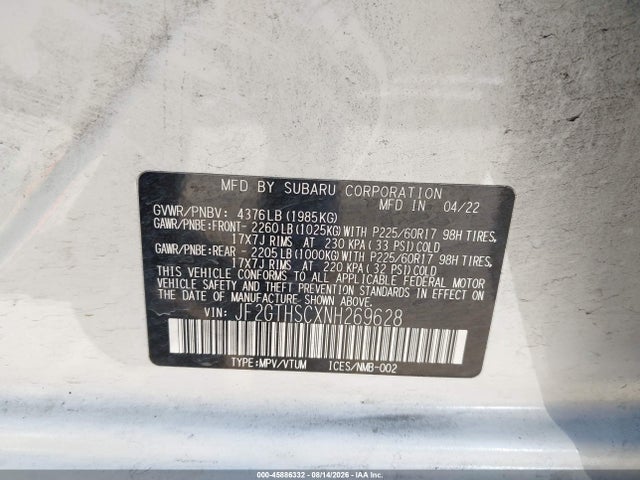 JF2GTHSCXNH269628 Subaru Crosstrek Sport