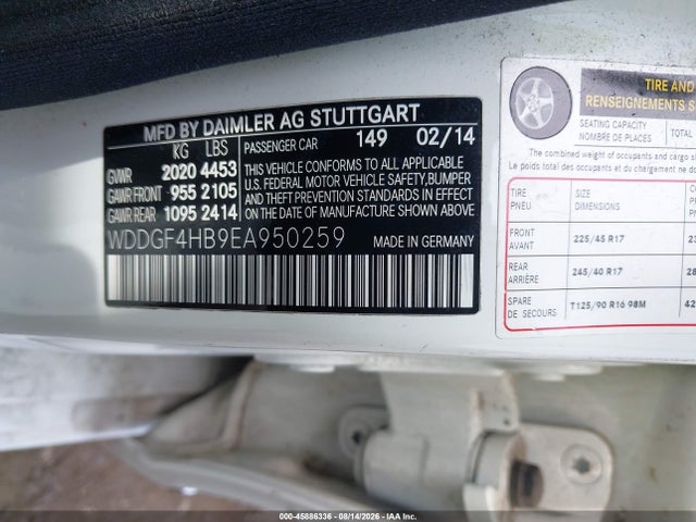 45886336 :رقم المزاد ، WDDGF4HB9EA950259 vin ، 2014 Mercedes-benz C 250 Sport مزاد بيع