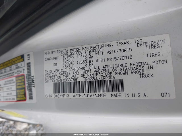 Aukcja sprzedaży 2015 Toyota Tacoma, vin: 5TFTX4CN4FX063769, numer aukcji: 45886351