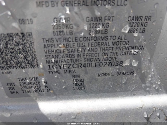 2020 Cadillac Xt4 Fwd Premium Luxury მანქანა იყიდება აუქციონზე, vin: 1GYFZCR40LF027038, აუქციონის ნომერი: 45886355