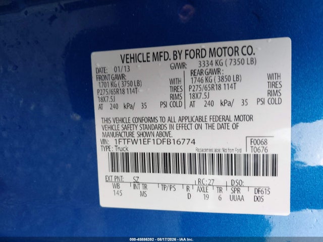 Продаж на аукціоні авто 2013 Ford F-150 Xlt, vin: 1FTFW1EF1DFB16774, номер лоту: 45886392