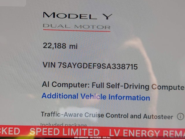 7SAYGDEF9SA338715 Tesla Model Y Performance Dual Motor All-wheel Drive
