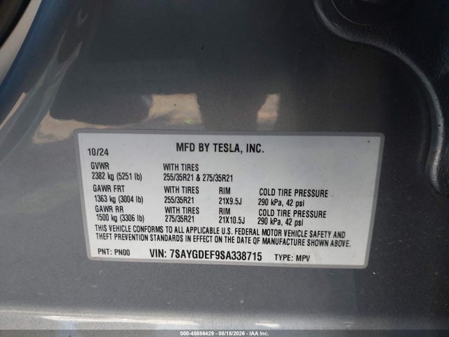 7SAYGDEF9SA338715 Tesla Model Y Performance Dual Motor All-wheel Drive