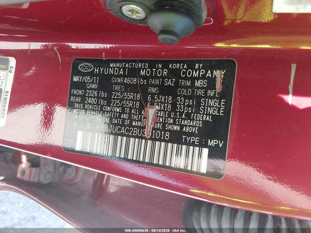 45886439 :رقم المزاد ، KM8JUCAC2BU311018 vin ، 2011 Hyundai Tucson Limited مزاد بيع