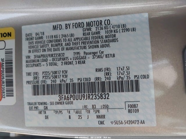 Ford Fusion Hybrid S 2018 3FA6P0UU9JR235832 Image 9