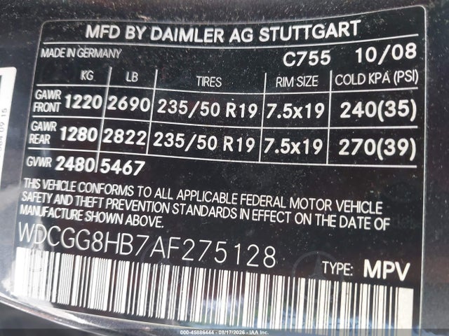45886444 :رقم المزاد ، WDCGG8HB7AF275128 vin ، 2010 Mercedes-benz Glk 350 4matic مزاد بيع