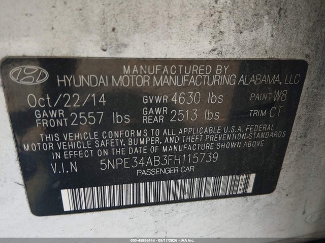 Продажа на аукционе авто 2015 Hyundai Sonata Limited 2.0t, vin: 5NPE34AB3FH115739, номер лота: 45886448