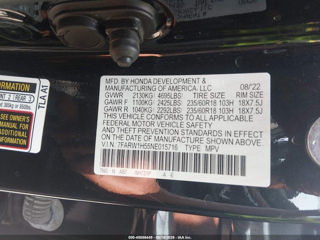 Продажа на аукционе авто 2022 Honda Cr-v 2wd Ex, vin: 7FARW1H55NE015716, номер лота: 45886449