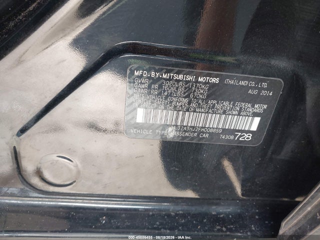 Aukcja sprzedaży 2015 Mitsubishi Mirage De/rf, vin: ML32A3HJ2FH008859, numer aukcji: 45886455