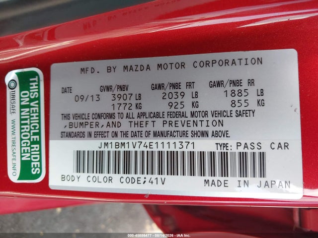 Aukcja sprzedaży 2014 Mazda Mazda3 I Touring, vin: JM1BM1V74E1111371, numer aukcji: 45886477