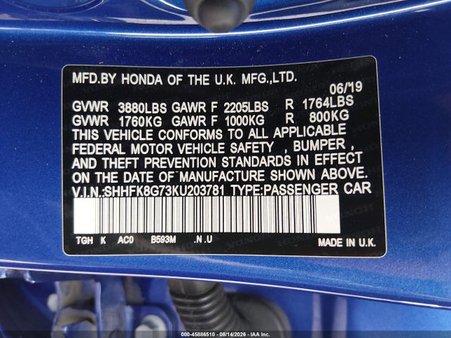SHHFK8G73KU203781 Honda Civic Type R Touring