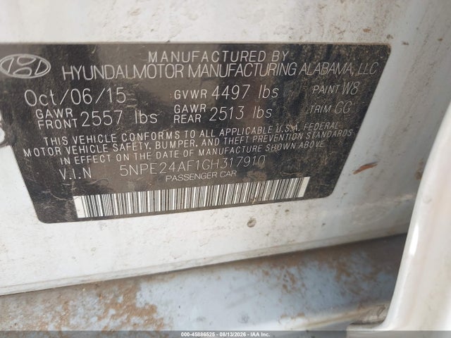 5NPE24AF1GH317910 Hyundai SONATA SE