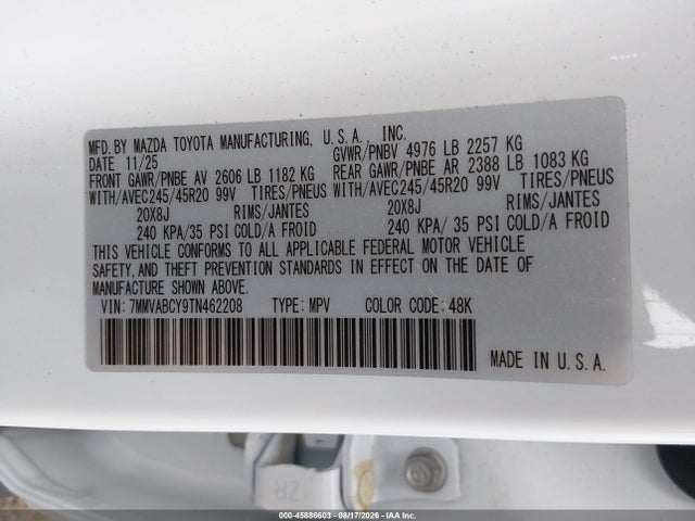 Aukcja sprzedaży 2026 Mazda Cx-50 2.5 Turbo, vin: 7MMVABCY9TN462208, numer aukcji: 45886603