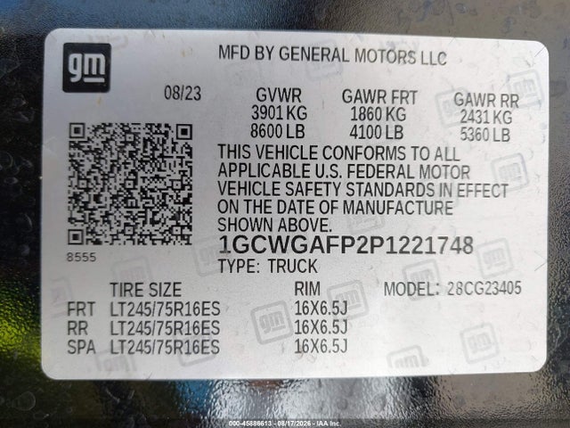 1GCWGAFP2P1221748 Chevrolet Express Cargo Rwd 2500 Regular Wheelbase Wt