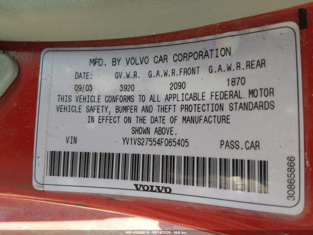 Продаж на аукціоні авто 2004 Volvo S40 A/lse, vin: YV1VS27554F065405, номер лоту: 45886616