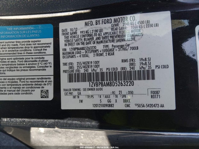 2013 Ford Mustang V6 მანქანა იყიდება აუქციონზე, vin: 1ZVBP8AM8D5263220, აუქციონის ნომერი: 45886617