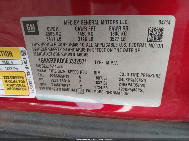 GMC Acadia Sle-2 2014 1GKKRPKD0EJ332971 Image 9