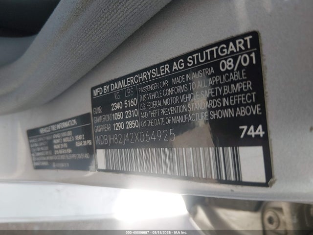 Продаж на аукціоні авто 2002 Mercedes-benz E 320 4m, vin: WDBJH82J42X064925, номер лоту: 45886657