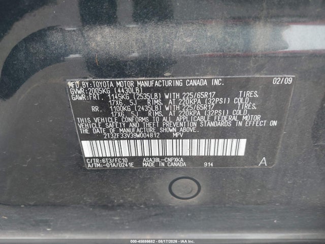 Продаж на аукціоні авто 2009 Toyota Rav4, vin: 2T3ZF33V39W004812, номер лоту: 45886682
