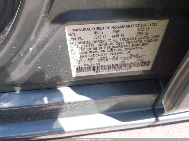 Aukcja sprzedaży 2005 Nissan Altima 2.5 S, vin: 1N4AL11D45C374724, numer aukcji: 45886684