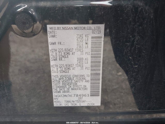 Aukcja sprzedaży 2019 Nissan Rogue S, vin: 5N1AT2MV7KC784963, numer aukcji: 45886707