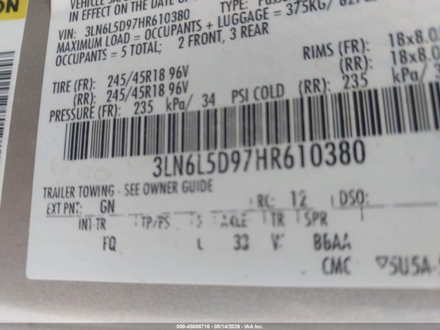 Aukcja sprzedaży 2017 Lincoln Mkz Select, vin: 3LN6L5D97HR610380, numer aukcji: 45886716