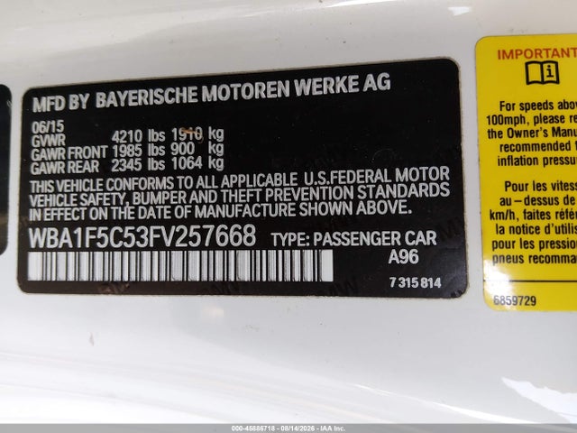 Продажа на аукционе авто 2015 Bmw 228i, vin: WBA1F5C53FV257668, номер лота: 45886718