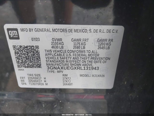 Продаж на аукціоні авто 2024 Chevrolet Equinox Awd Lt, vin: 3GNAXUEGXRL131943, номер лоту: 45886750