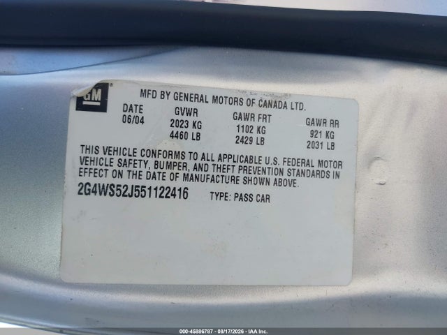 Aukcja sprzedaży 2005 Buick Century, vin: 2G4WS52J551122416, numer aukcji: 45886787