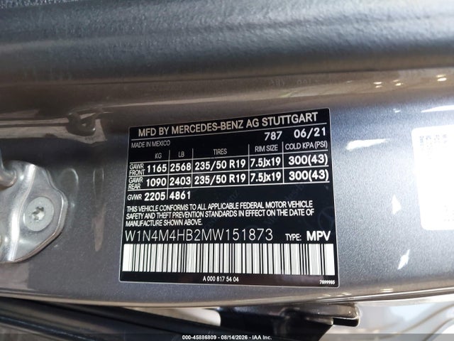 2021 Mercedes-benz Glb 250 4matic მანქანა იყიდება აუქციონზე, vin: W1N4M4HB2MW151873, აუქციონის ნომერი: 45886809