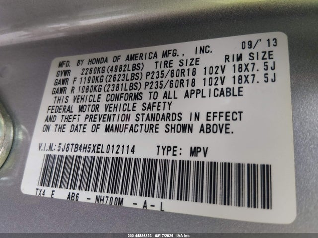 2014 Acura Rdx მანქანა იყიდება აუქციონზე, vin: 5J8TB4H5XEL012114, აუქციონის ნომერი: 45886833