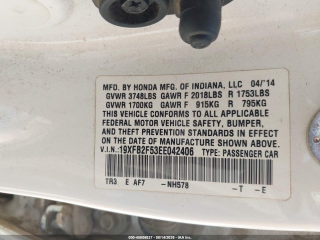 Honda Civic Lx 2014 19XFB2F53EE042406 Image 8