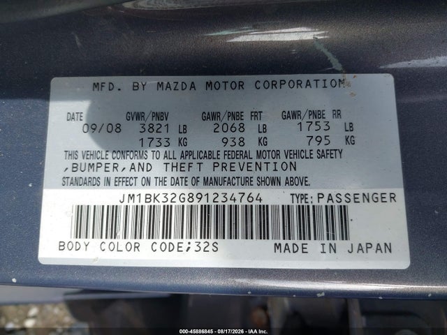 Продажа на аукционе авто 2009 Mazda Mazda3 I, vin: JM1BK32G891234764, номер лота: 45886845