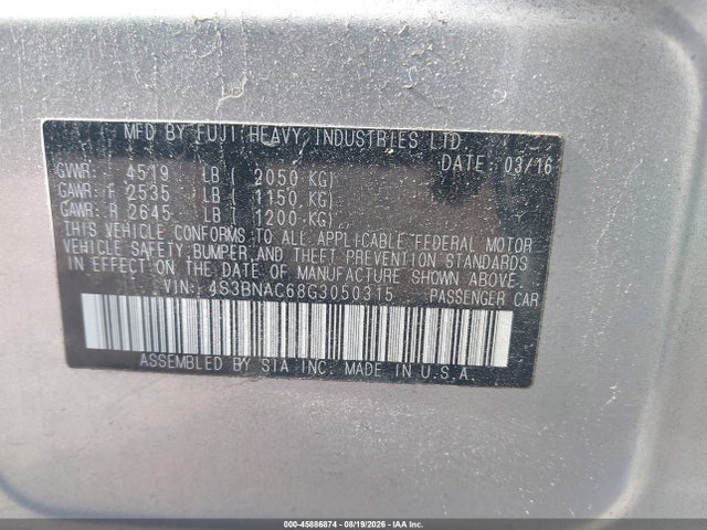Продажа на аукционе авто 2016 Subaru Legacy 2.5i Premium, vin: 4S3BNAC68G3050315, номер лота: 45886874