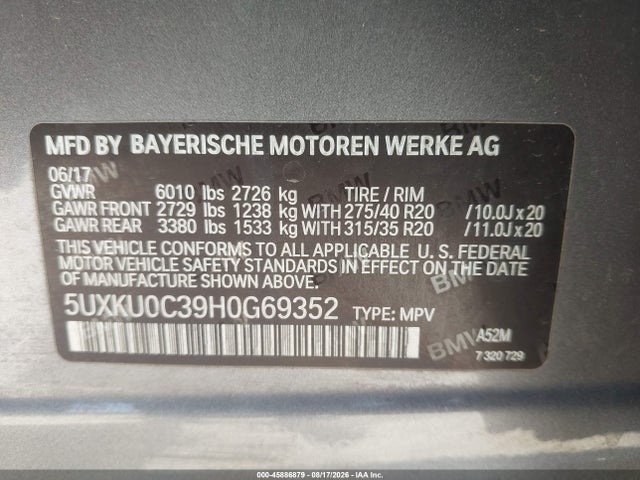 Aukcja sprzedaży 2017 Bmw X6 Sdrive35i, vin: 5UXKU0C39H0G69352, numer aukcji: 45886879