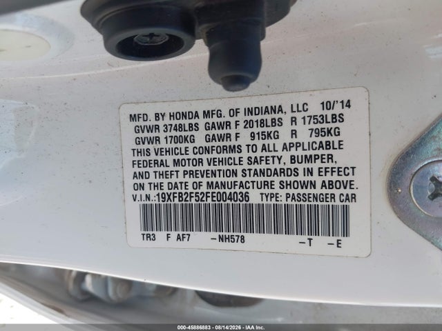 Honda Civic Lx 2015 19XFB2F52FE004036 Image 8