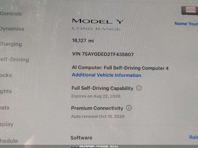 Продаж на аукціоні авто 2026 Tesla Model Y Premium/rear-wheel Drive, vin: 7SAYGDED2TF435807, номер лоту: 45886896