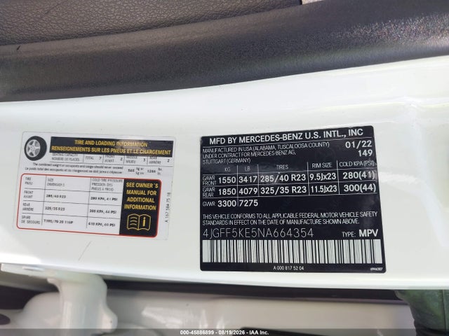 Продажа на аукционе авто 2022 Mercedes-benz Gls 450 4matic, vin: 4JGFF5KE5NA664354, номер лота: 45886899