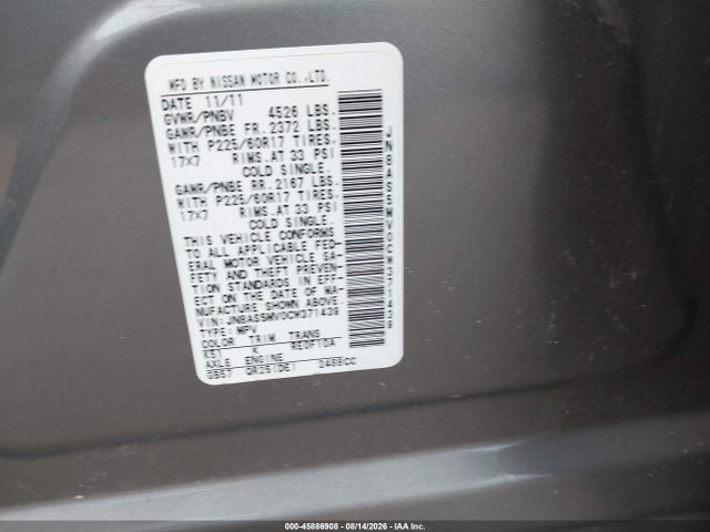 Продаж на аукціоні авто 2012 Nissan Rogue Sv, vin: JN8AS5MV0CW371439, номер лоту: 45886908